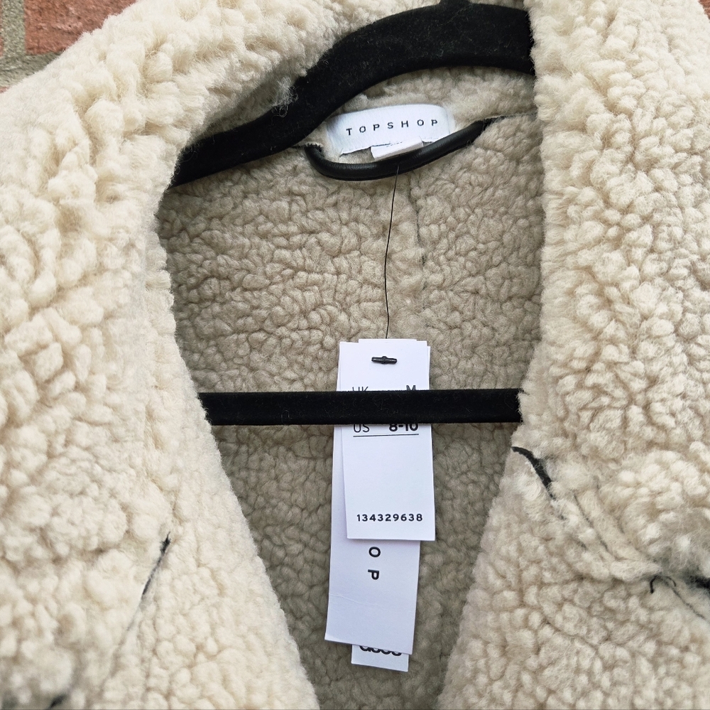 Topshop shearling aviator jacket in black and cream Medium - Picture 4 of 8
